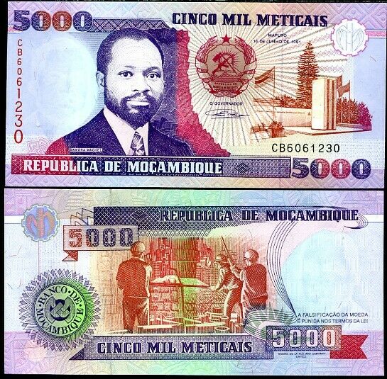 MOZAMBIQUE 5000 METICAIS 1991 P 136 UNC