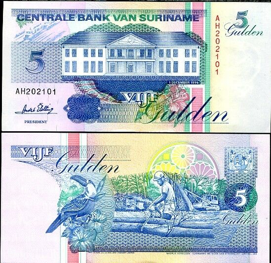 SURINAME 5 GULDEN 1996 P 136 UNC