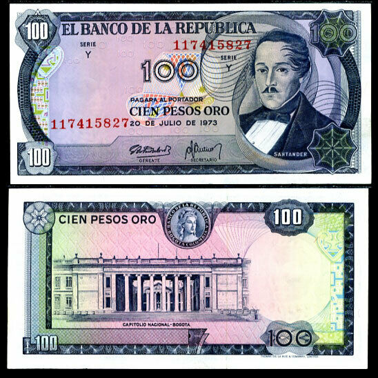 COLOMBIA 100 PESOS ORO 1973 P 415 UNC