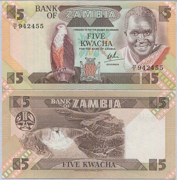 Zambia 5 Kwacha ND 1980-1988 P 25 c UNC