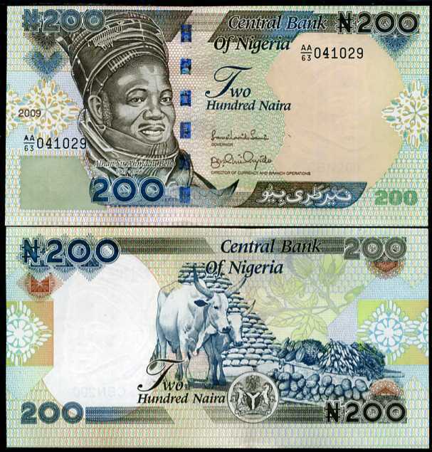 NIGERIA 200 NAIRA 2009 P 29 AA PREFIX UNC