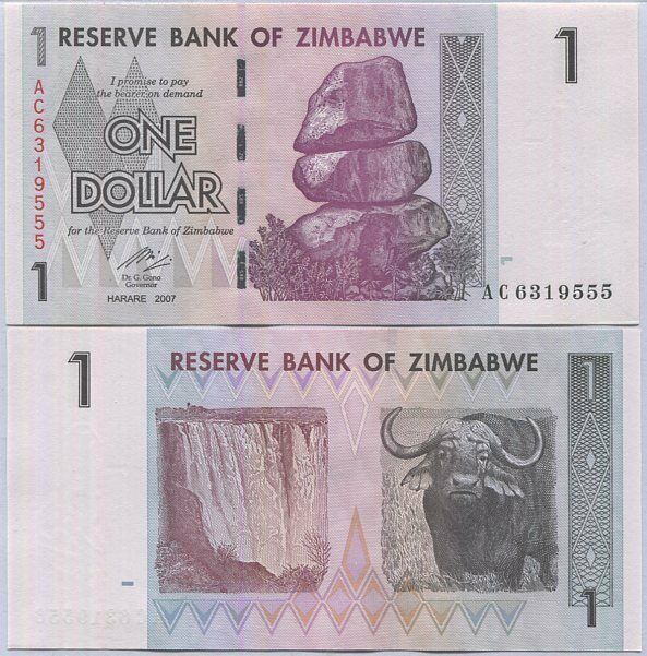 Zimbabwe 1 Dollar 2007 P 65 UNC