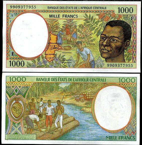 CENTRAL AFRICAN STATE REPUBLIC 1000 FRANCS 1999 P 302 F AUNC ABOUT UNC