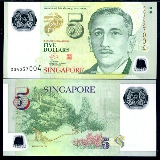 SINGAPORE 5 DOLLARS ND 2007 P 47 NO SYMBOL POLYMER UNC