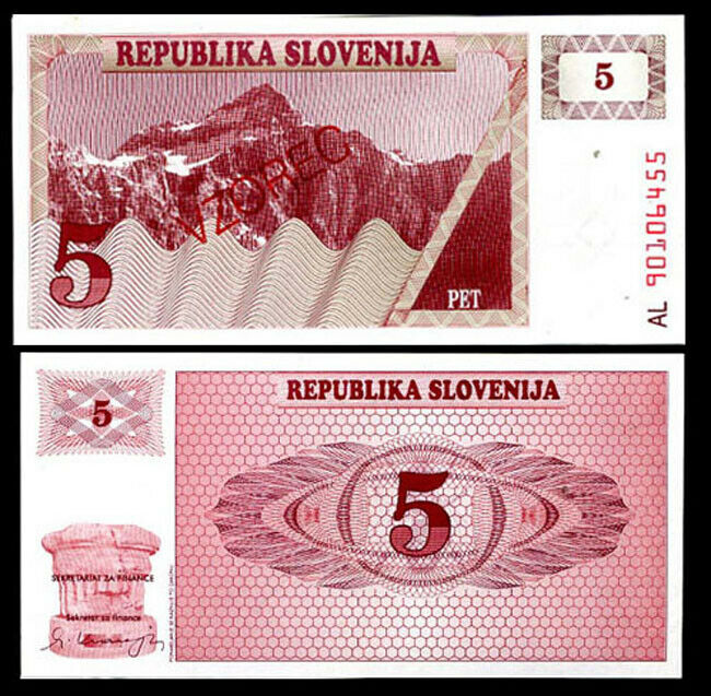 SLOVENIA 5 TOLARJEV 1990 P 3 SPECIMEN UNC