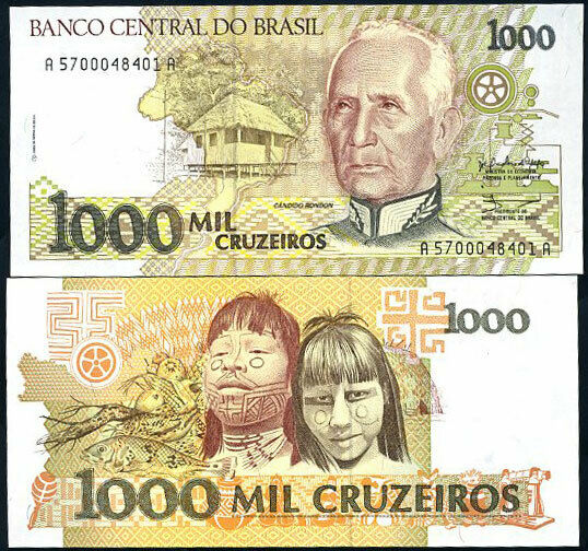 BRAZIL 1000 CRUZEIROS 1991 P 231 a UNC