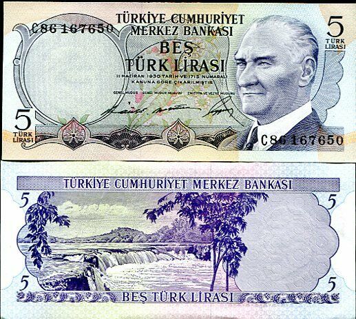 TURKEY 5 LIRA 1968 P 179 UNC