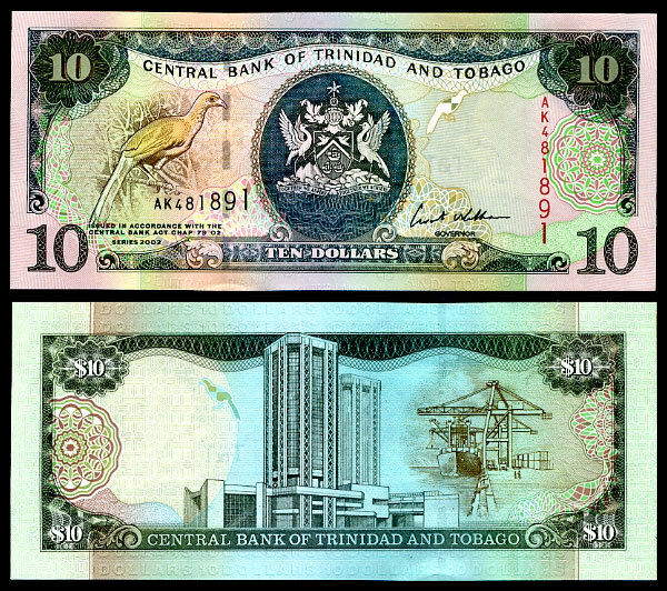 TRINIDAD & TOBAGO 10 DOLLARS 2002 P 43 UNC