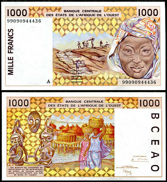 WEST AFRICAN STATES IVORY COAST 1000 1,000 FR. 1999 P 111 A UNC