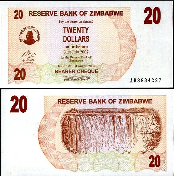 Zimbabwe 20 Dollar 2006 P 40 UNC Lot 10 Pcs