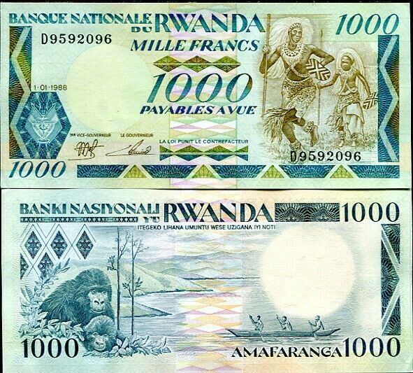 RWANDA 1000 1,000 FRANCS 1988 P 21 AU-UNC