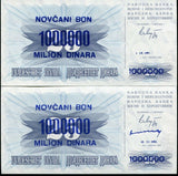 Bosnia & Herzegovina SET 2 UNC 1 Million ON 25 Dinara 1992 (1993) P 35a 35b
