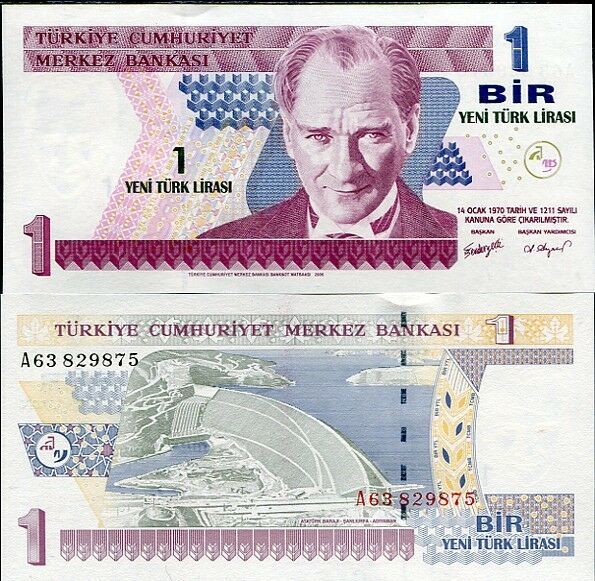 TURKEY 1 LIRA 2005 PREFIX A P 216 UNC