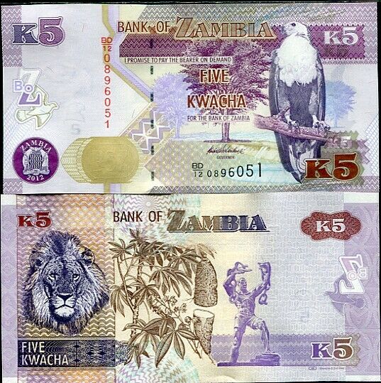 Zambia 5 Kwacha 2012 P 50 a UNC