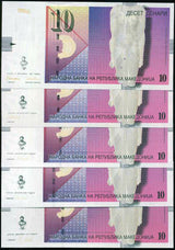 MACEDONIA SET 5 UNC 10 DENARI 1996 2003 2007 2008 2011 P 14