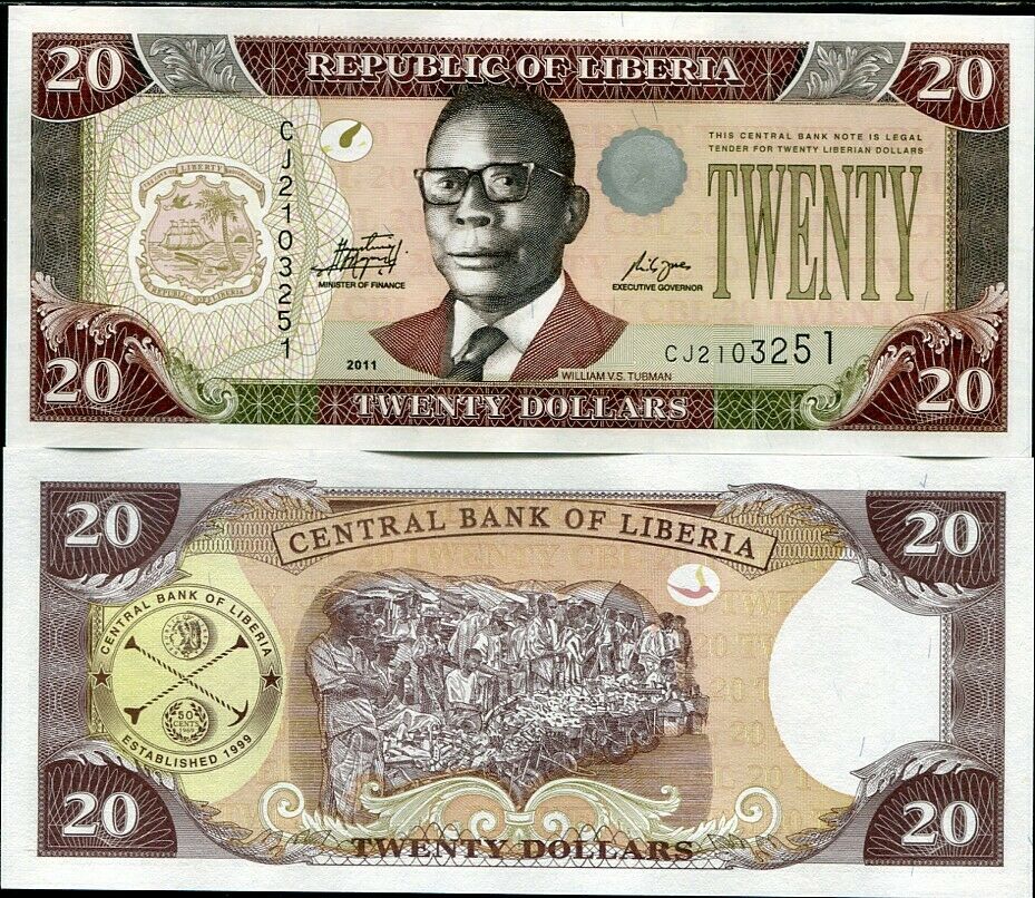 LIBERIA 20 DOLLARS 2011 P 28 UNC