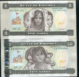 Eritrea Set 2 PCS 1 5 NAKFA 1997 P 1 2 UNC
