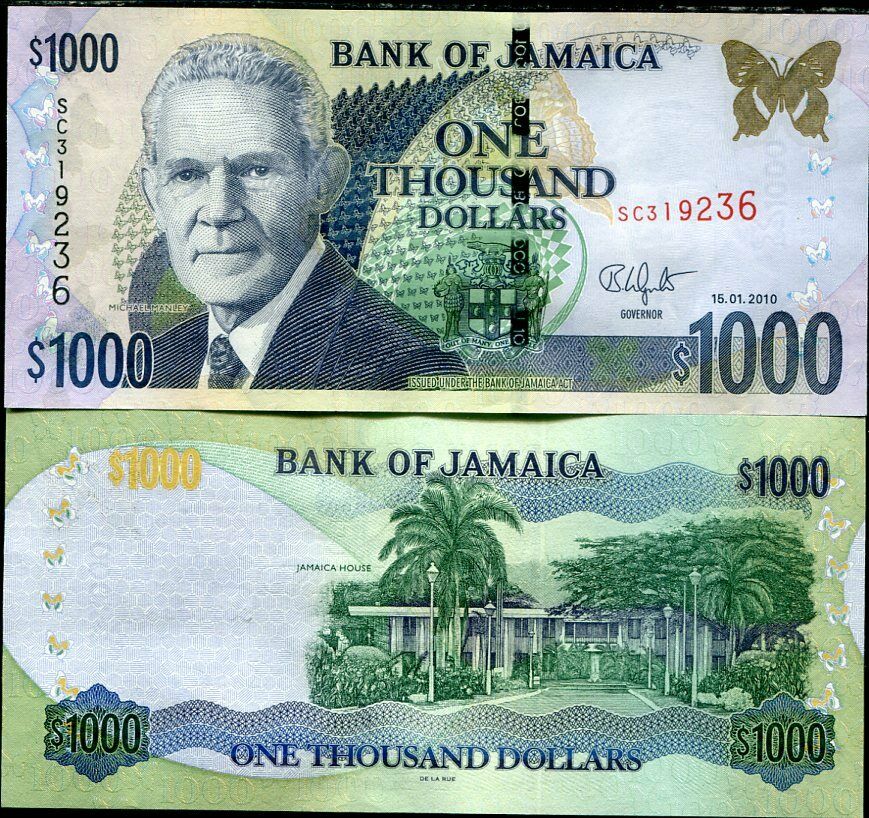 JAMAICA 1000 1,000 DOLLARS 2010 P 86 UNC