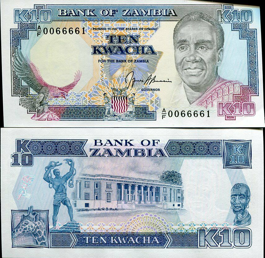 ZAMBIA 10 KWACHA 1989-1991 P 31 b SIGN 9 UNC