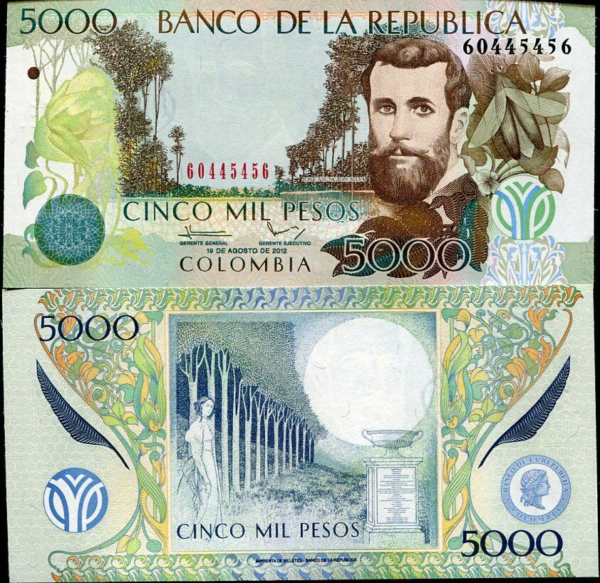 Colombia 5000 Pesos 2012 P 452 NEW UNC