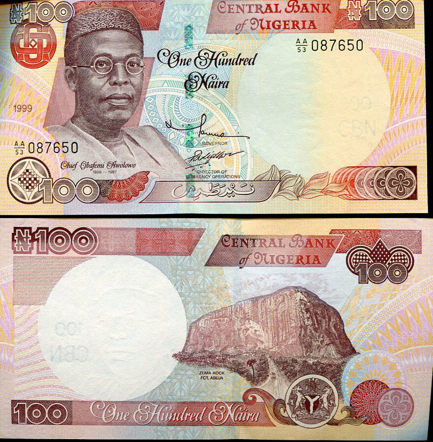 NIGERIA 100 NAIRA 1999 P 28 AA PREFIX EXTRA FCT. ABUJA AT BACK UNC