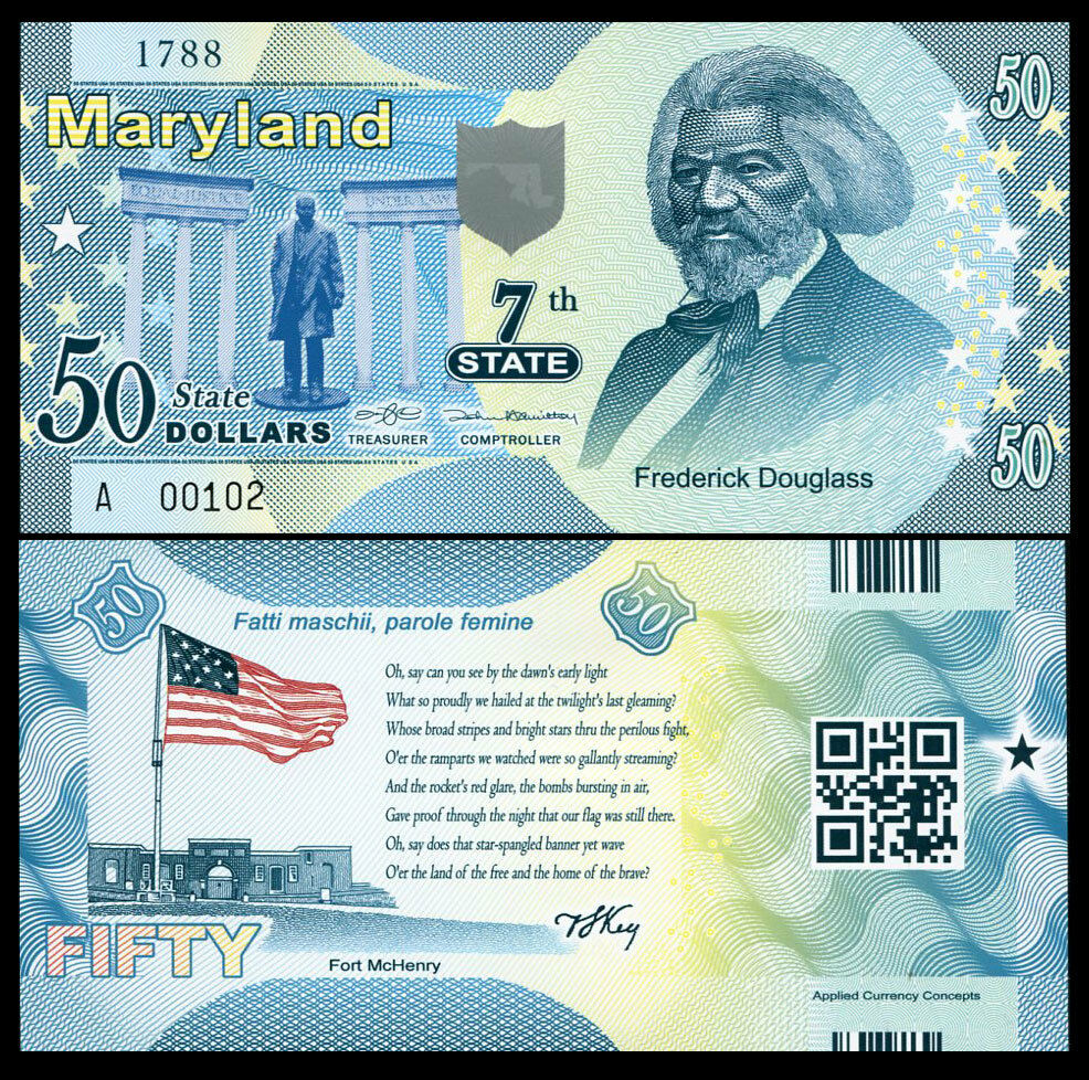UNITED STATE USA. MARYLAND 50 D. 7th STATE F. DOUGLASS ND 2014 POLYMER COMM.