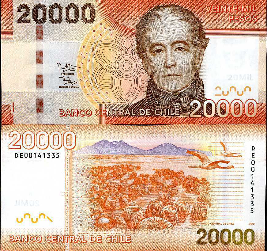 CHILE 20,000 20000 PESOS 2012 P 165 UNC
