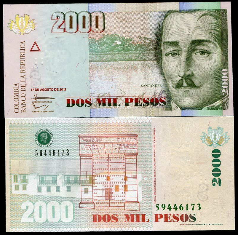 COLOMBIA 2000 2,000 PESOS 17-8-2012 P 457 UNC