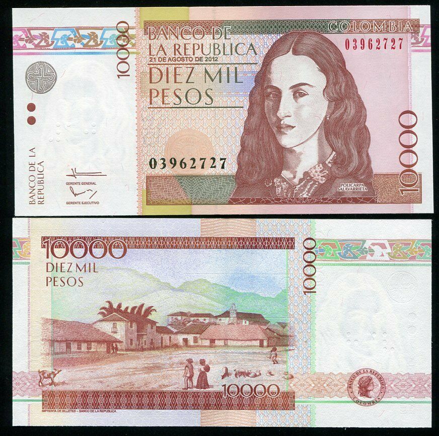 COLOMBIA 10,000 10000 PESOS 2012 P 453 UNC