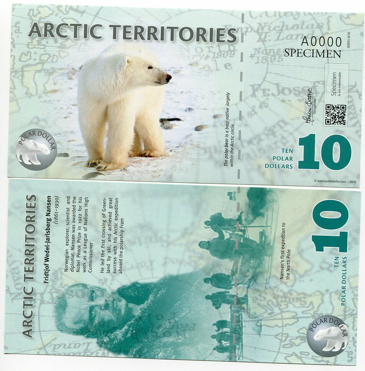 Arctic Territories 10 Dollar 2010 Polymer Specimen UNC