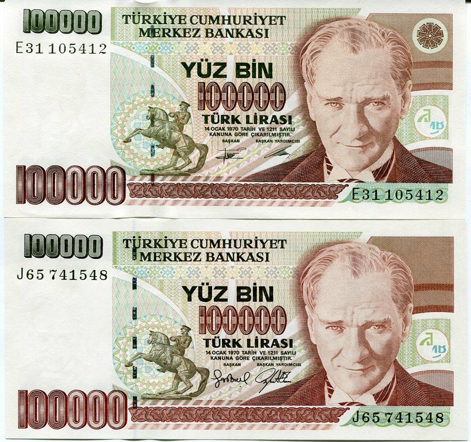 TURKEY SET 2 PCS 10000 LIRASI 1970 (1997) P 205 206 UNC