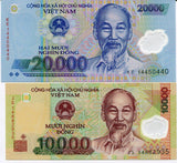 VIETNAM SET 2 PCS 10000 20000 DONG RANDOM YEAR P 119 120 POLYMER UNC