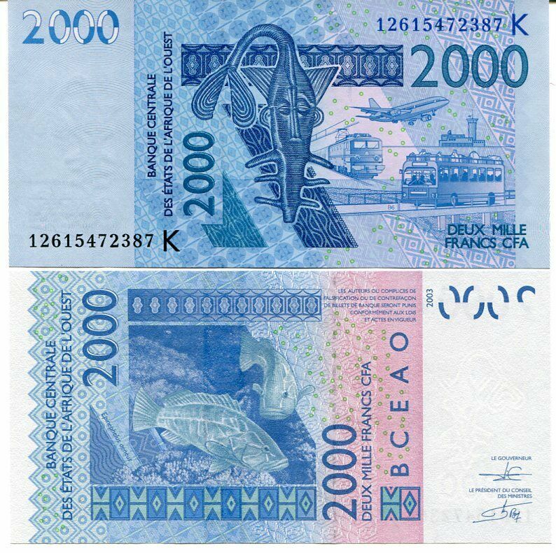 WEST AFRICAN STATES WAS SENEGAL 2000 2,000 FRANCS 2003/2012 P 716 K UNC