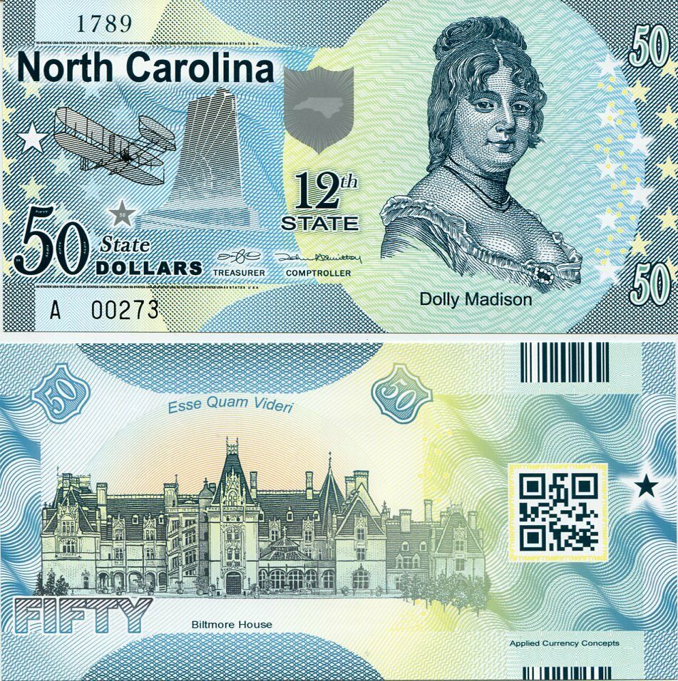 UNITED STATE USA. 50 DOLLARS 2015 POLYMER 12th STATE NORTH CAROLINA NC
