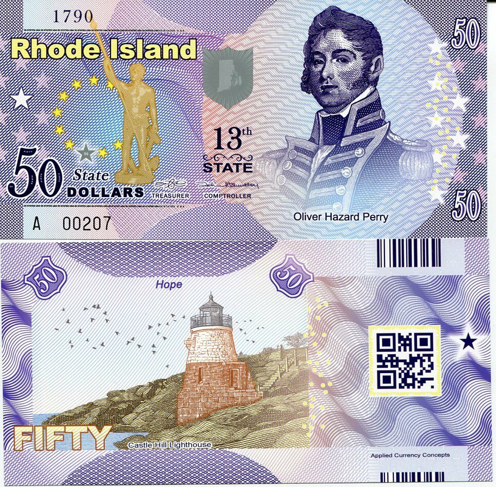 UNITED STATE USA. 50 DOLLARS 2015 POLYMER 13th STATE RHODE ISLAND RI