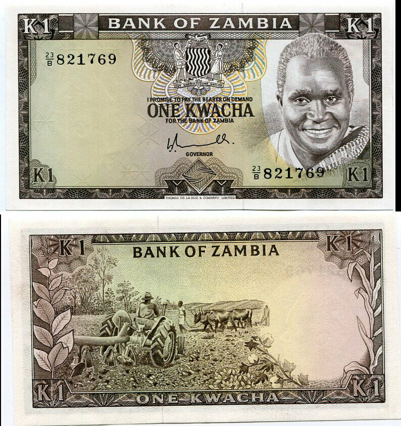 ZAMBIA 1 KWACHA ND 1976 P 19 AUNC ABOUT UNC