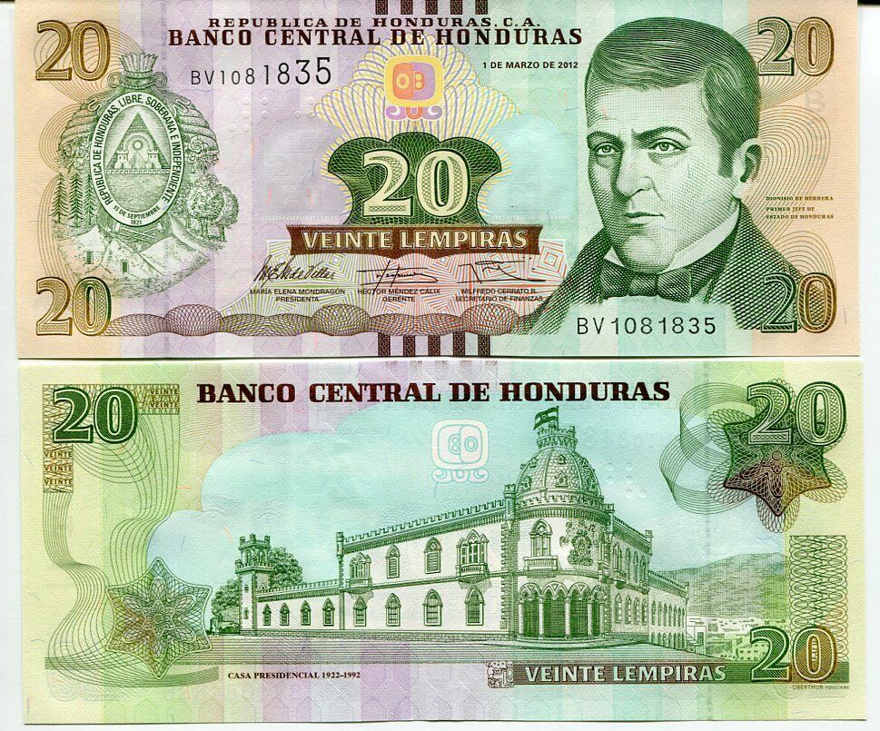 HONDURAS 20 LEMPIRAS 2012 P 100 BLIND FEATURE UNC