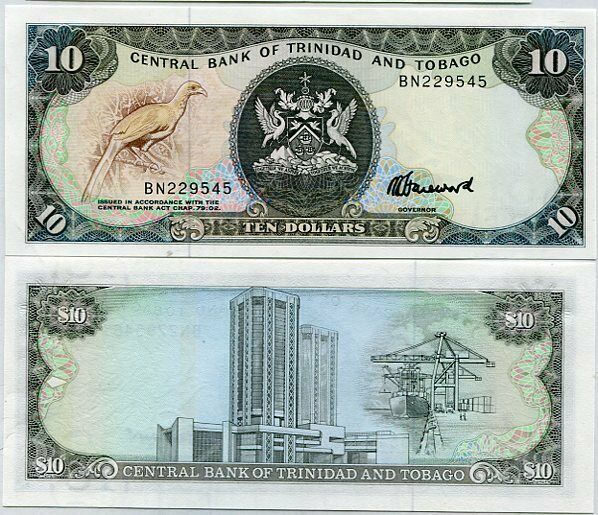 TRINIDAD & TOBAGO 10 DOLLARS ND 1985 P 38 c UNC