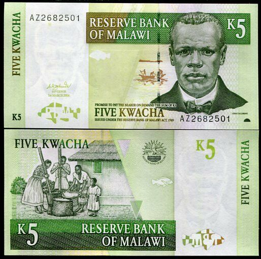 MALAWI 5 KWACHA 2004 P 36 UNC