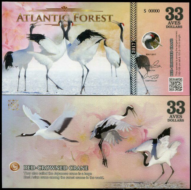 ATLANTIC FOREST 33 AVES DOLLARS RED CROWNED CRANE 2017 SPECIMEN