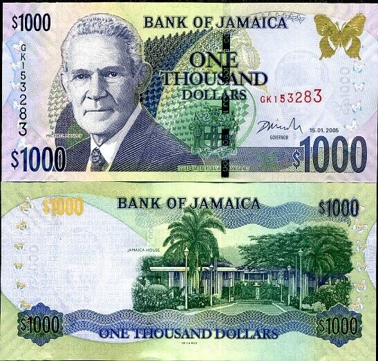 JAMAICA 1000 1,000 DOLLARS 2005 P 86 UNC