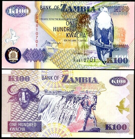 ZAMBIA 100 KWACHA 1992 P 38 UNC