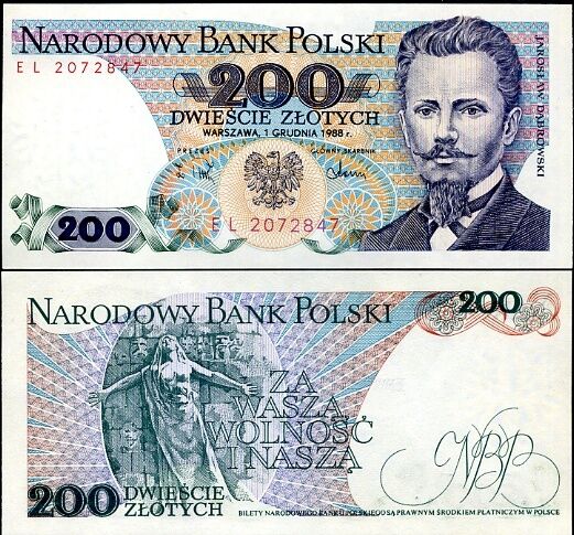 Poland 200 Zlotych 1988 P 144 c UNC