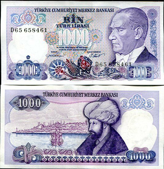 TURKEY 1000 1,000 LIRASI LIRA 1986 P 196 UNC