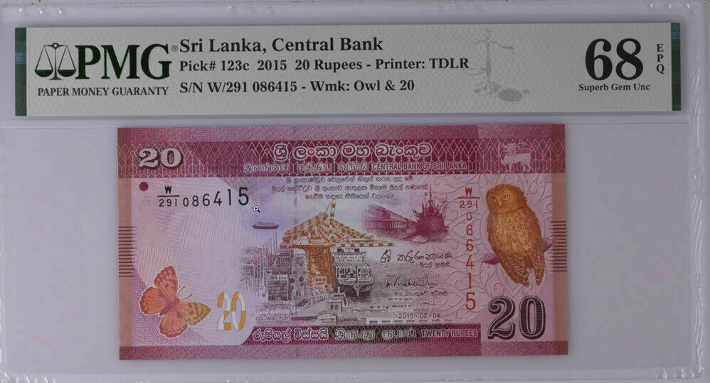 Sri Lanka 20 Rupees 2015 P 123 c Superb GEM UNC PMG 68 EPQ Top Pop