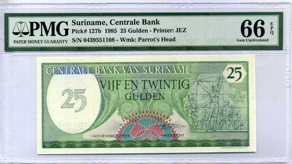 Suriname 25 Gulden 1985 P 127 GEM UNC PMG 66 EPQ
