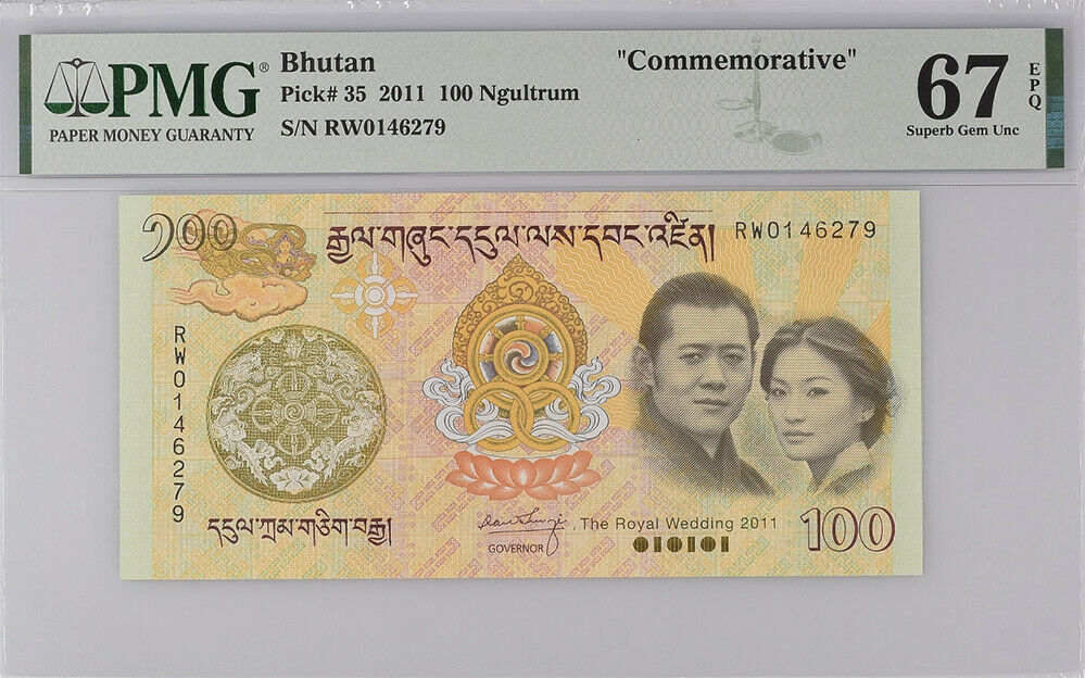 Bhutan 100 NGULTRUM ND 2011 P 35 COMM. Superb GEM UNC PMG 67 EPQ