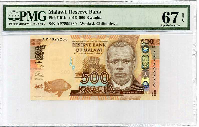 Malawi 500 Kwacha 2013 P 61 Superb Gem UNC PMG 67 EPQ