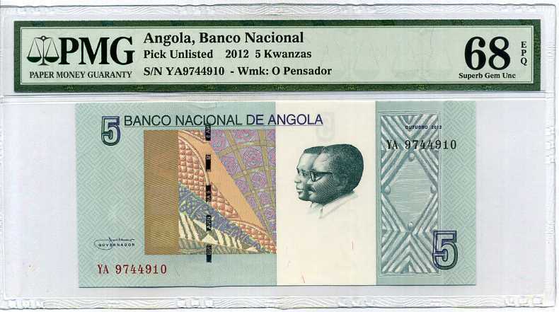 Angola 5 Kwanzas 2012 P New Superb Gem UNC PMG 68 EPQ Highest