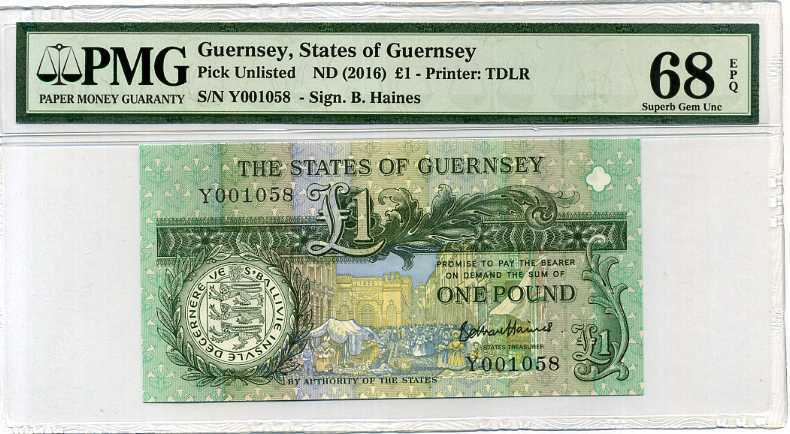 GUERNSEY 1 POUND 2016 P 52 d SUPERB GEM UNC PMG 68 EPQ